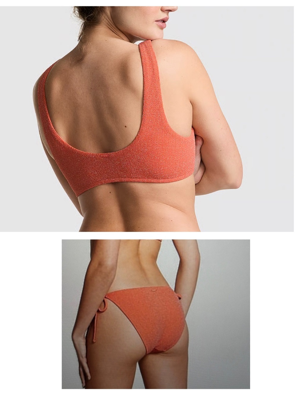 PINK Victoria’s Secret Textured Glitter Bikini Set Orange Coral Medium NWT